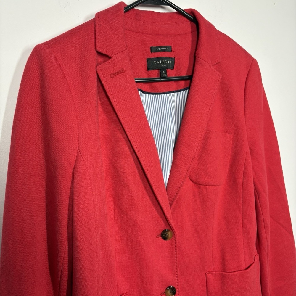 Talbots Women Aberdeen Blazer Jacket Size 12P Red Button Up Office Career Pocket - Picture 4 of 11